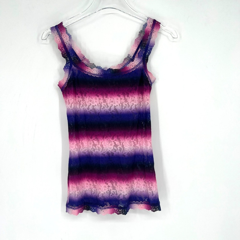 Hanky Panky Lace Tank Top Womens S Striped‎ Purple Pink Stretchy 90s Y2K